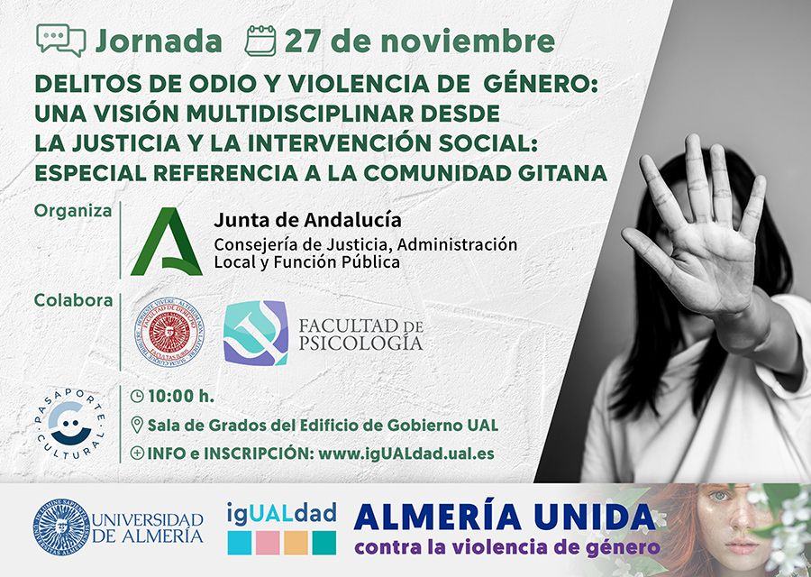 igUALdad: Cartel Jornada Delitos de Odio y Violencia de Género: una visión multidisciplinar desde la Justicia y la Intervención Social: especial referencia a la Comunidad Gitana. 27 Noviembre 2024